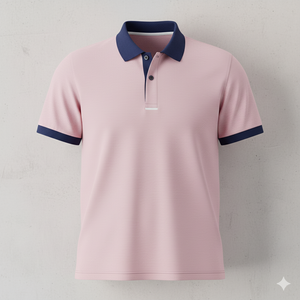 Ringer Polo - Corporate - Performance Mesh Lycra - Light Pink | Collar/Cuff/Placket: Navy