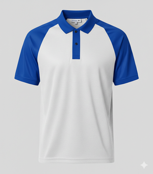 Raglan Polo - Corporate - Performance Mesh Lycra - White/Blue
