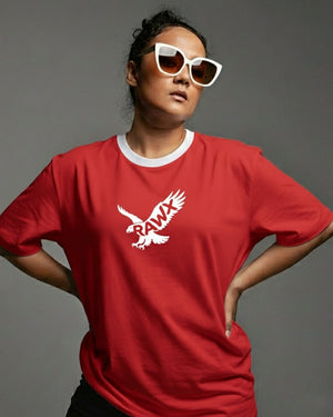 RAWx - Ringer Drop Shoulder - Oversized Crew Neck Red/White - Fly High Logo