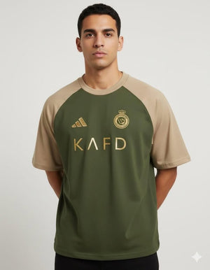 Al Nassr Drop Shoulder Raglan T shirt Olive/Beige