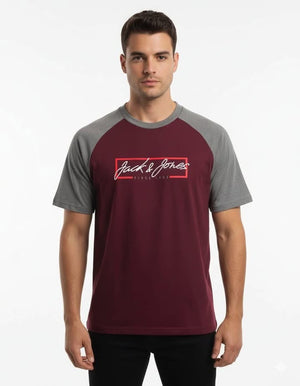 Jack&Jones Star Drop Shoulder Raglan T shirt  Maroon/Grey