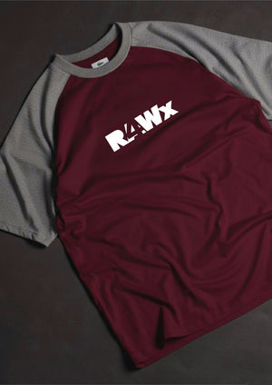 RAWx Classic Graphic Drop Shoulder Raglan T shirt  Maroon/Grey