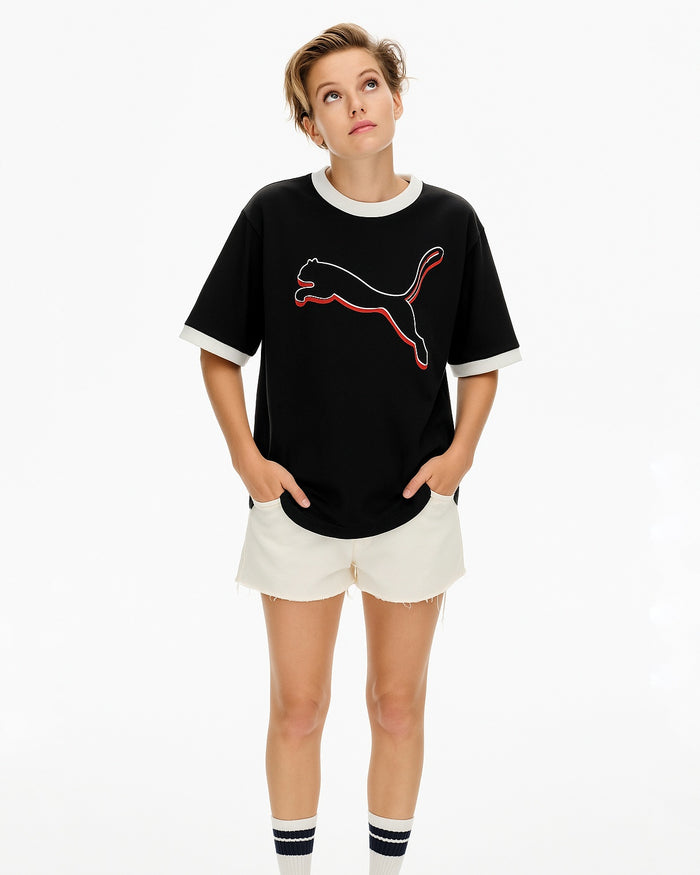P Graphic Core Ringer Black/White Drop Shoulder T-Shirt