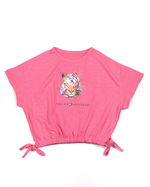 Kids Graphic Tee With Elastic Bottom-pink