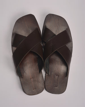 LEATHER MENS SLIDES BROWN