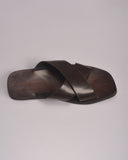 LEATHER MENS SLIDES BROWN