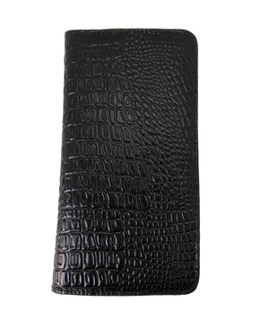 Leather long wallet Black Crocodile Embossed