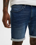 Pull&bear BASIC DENIM BERMUDA SHORTS WITH ROLLED-UP HEMS DARK BLUE