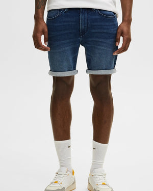 Pull&bear BASIC DENIM BERMUDA SHORTS WITH ROLLED-UP HEMS DARK BLUE