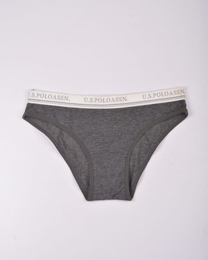U.S. Polo Assn.® Womens Elastic Waist Hi Cut Briefs Panties Deep Grey