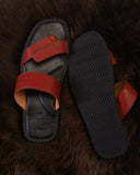LEATHER MENS SLIDES RED AND BLACK