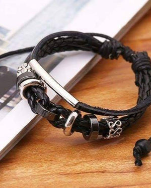 Bracelets - O Letter Shaped Braided Bangle Beads - Black - handsandhead